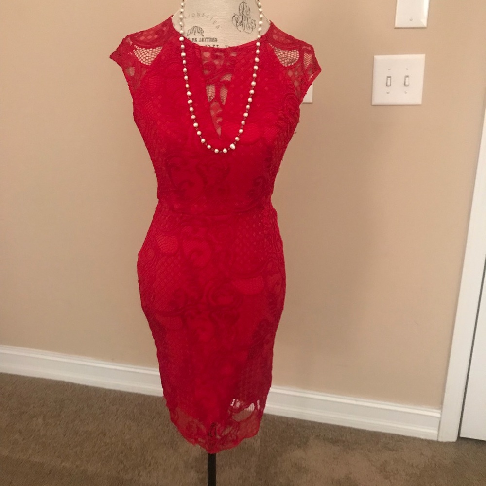 SHOWSTOPPER! Red Lace and Net Dress by Guess.